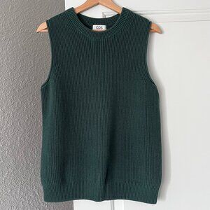 COS Women's Ribbed Cotton Crew Neck Vest Green Size S